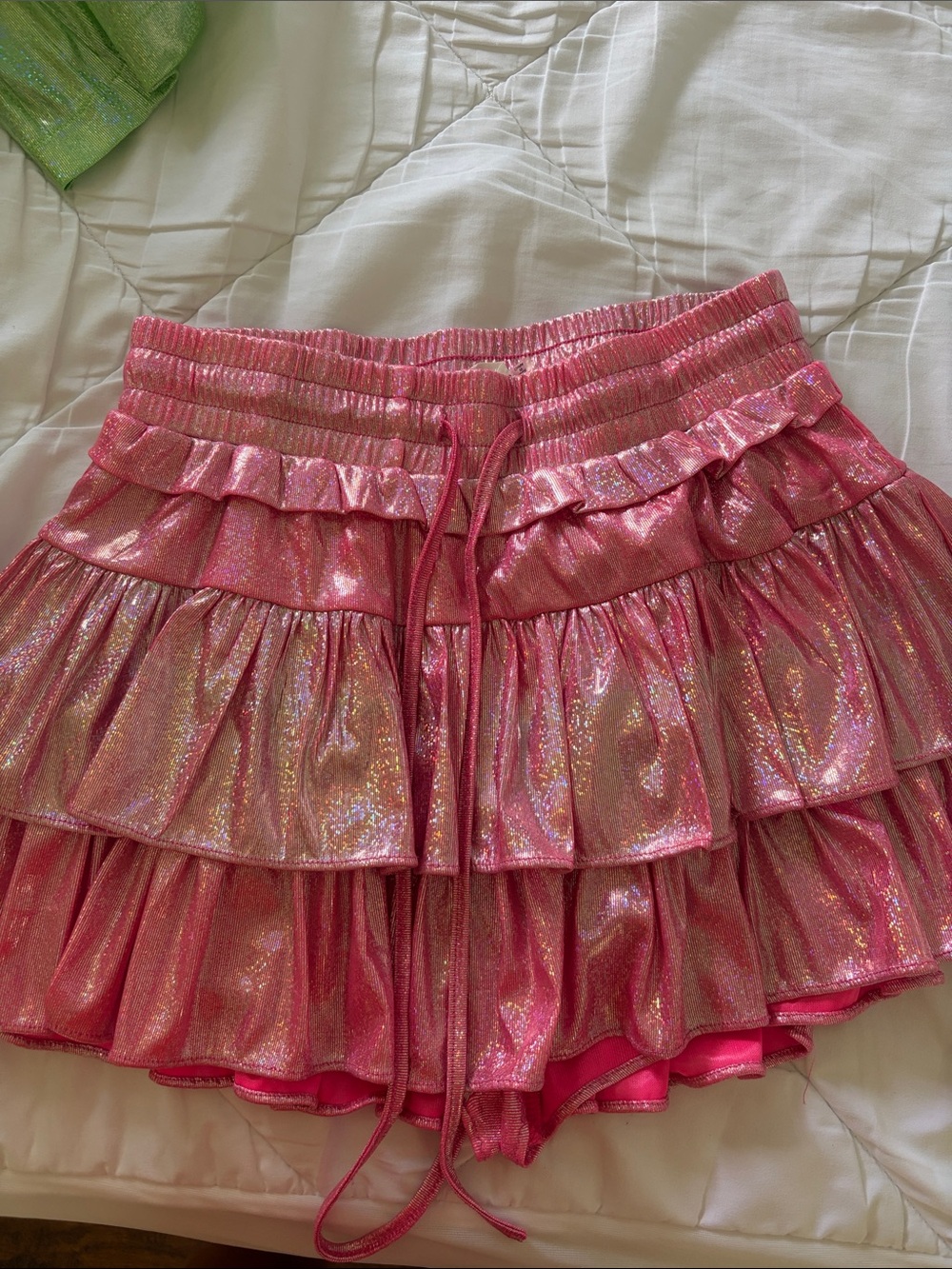 Shimmery Pink Ruffle Tiered Skort